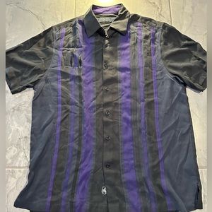 Nat Nast 100% silk button down shirt black purple medium